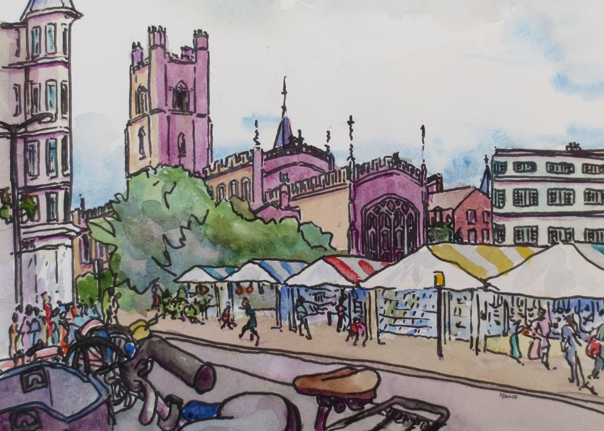 Cambridge market with bikes Naomi Davies Art